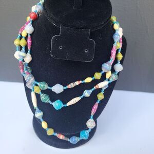 Handmade Outreach Uganda Rolled Paper Extra Long Necklace - 57"